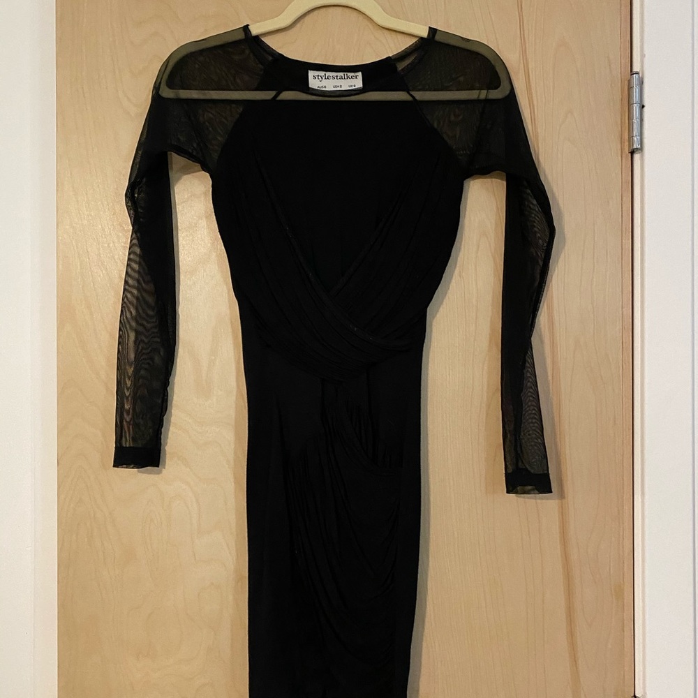 Stylestalker black mesh long sleeve dress